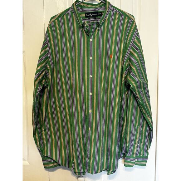 Polo Ralph Lauren Classic Fit Striped Mens XXL Green Purple Orange Logo Preppy - Picture 1 of 6